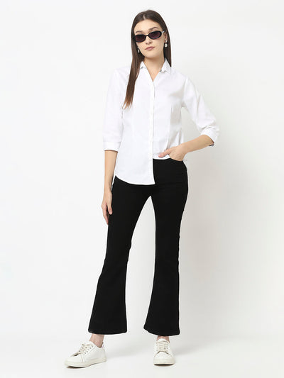 White Button-Down Shirt in Cotton Blend 
