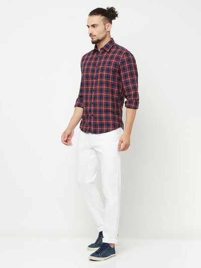 Orange Checked Casual Shirt - Men Shirts