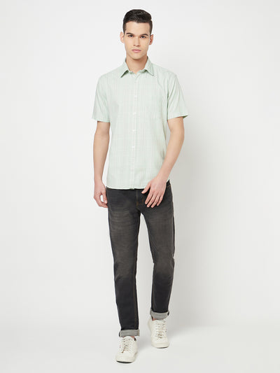 Mint Green Checked Shirt - Men Shirts