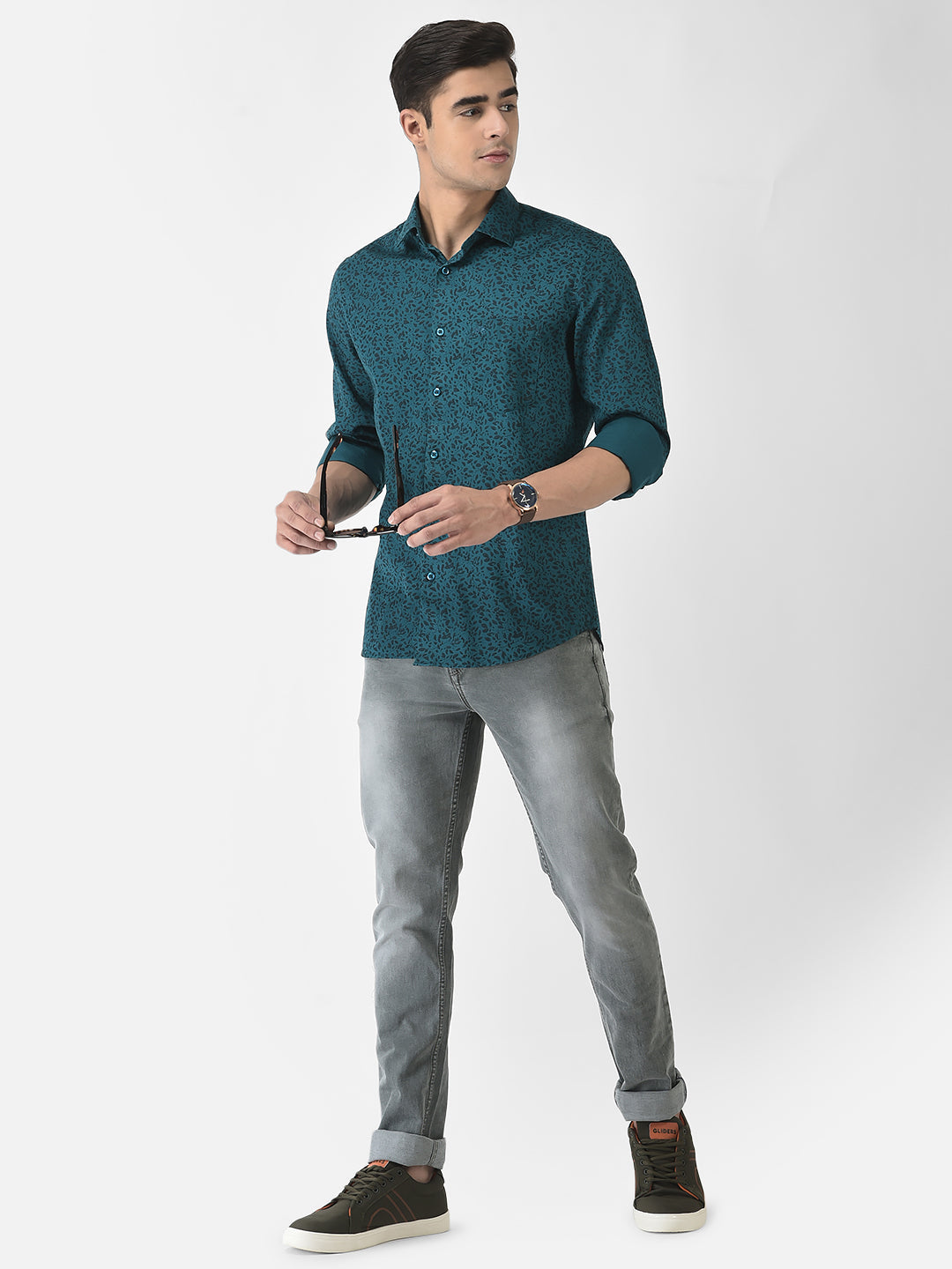  Teal Blue Shirt in Floral Print