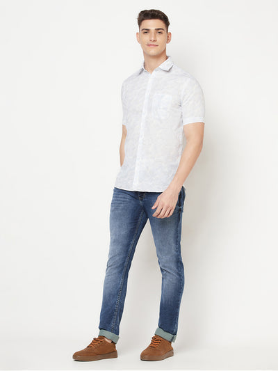 White Floral Linen Shirt - Men Shirts