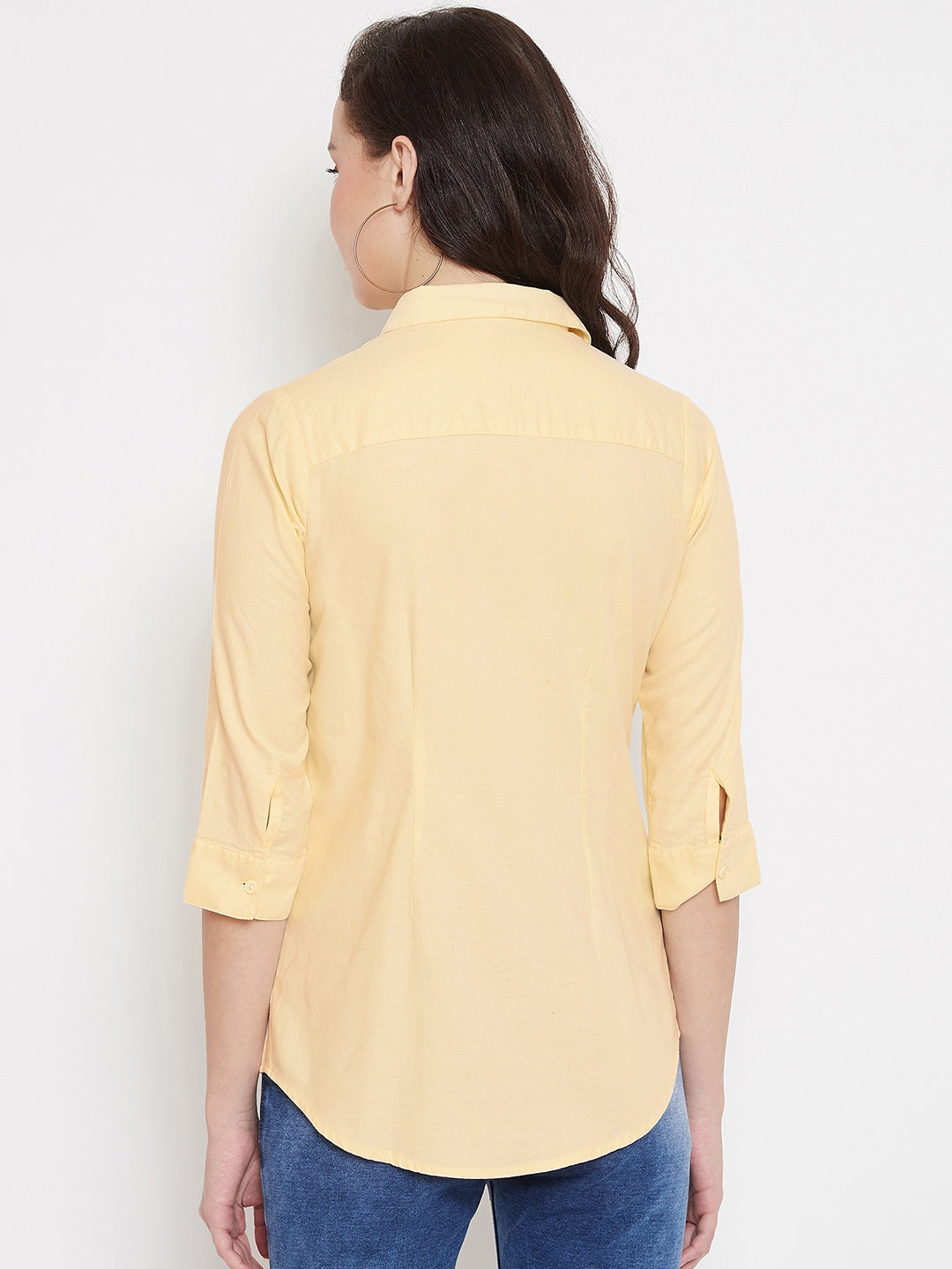 Yellow Slim Fit Cotton Shirt - Women Shirts