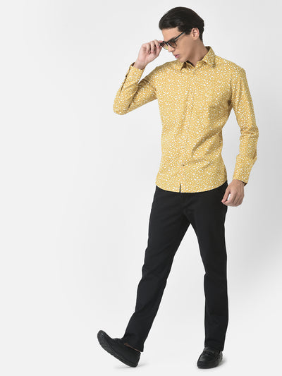 Yellow Shirt in Floral Print-Men shirts-Crimsoune Club