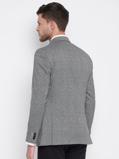 Grey Chekced Notched Lapel Blazer - Men Blazers