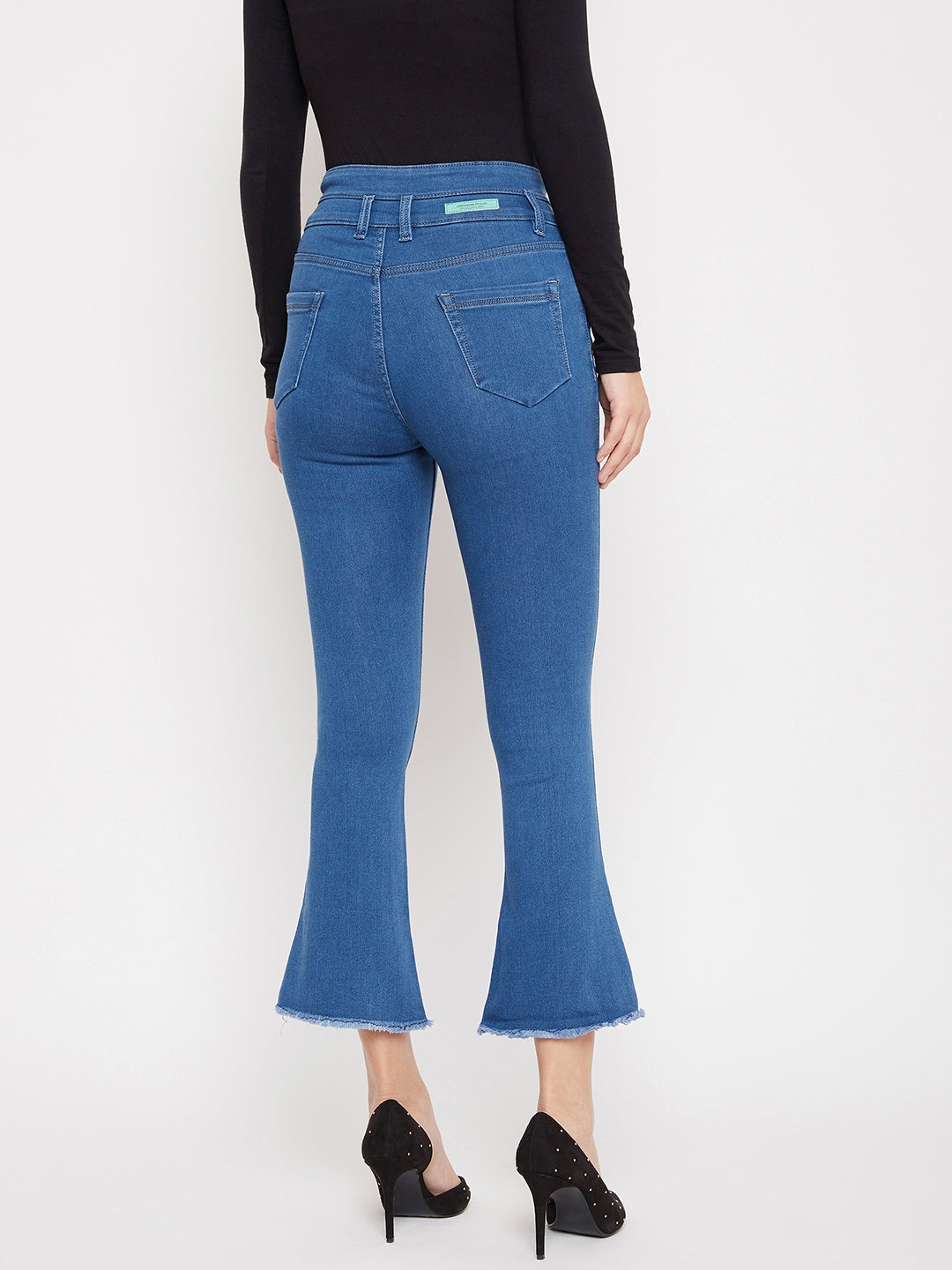 Blue Double Button Bootcut Jeans - Women Jeans