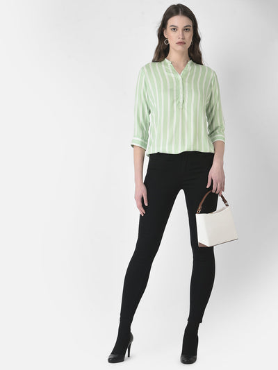  Light Green Striped Top