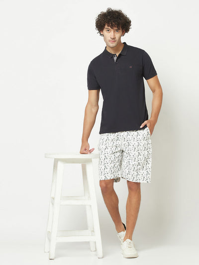 White Abstract Print Chino Shorts