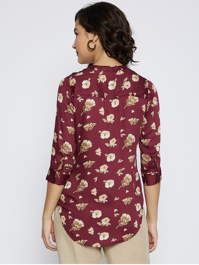 Maroon Floral Printed Top - Women Tops