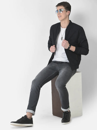 Navy Blue Bomber Jacket in Abstrack Print