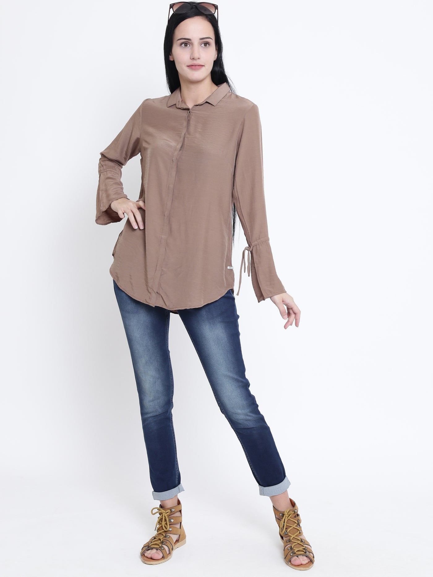 Beige Full Sleeves Shirt - Women Shirts