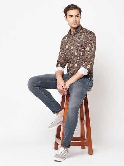  Olive Motif Print Shirt