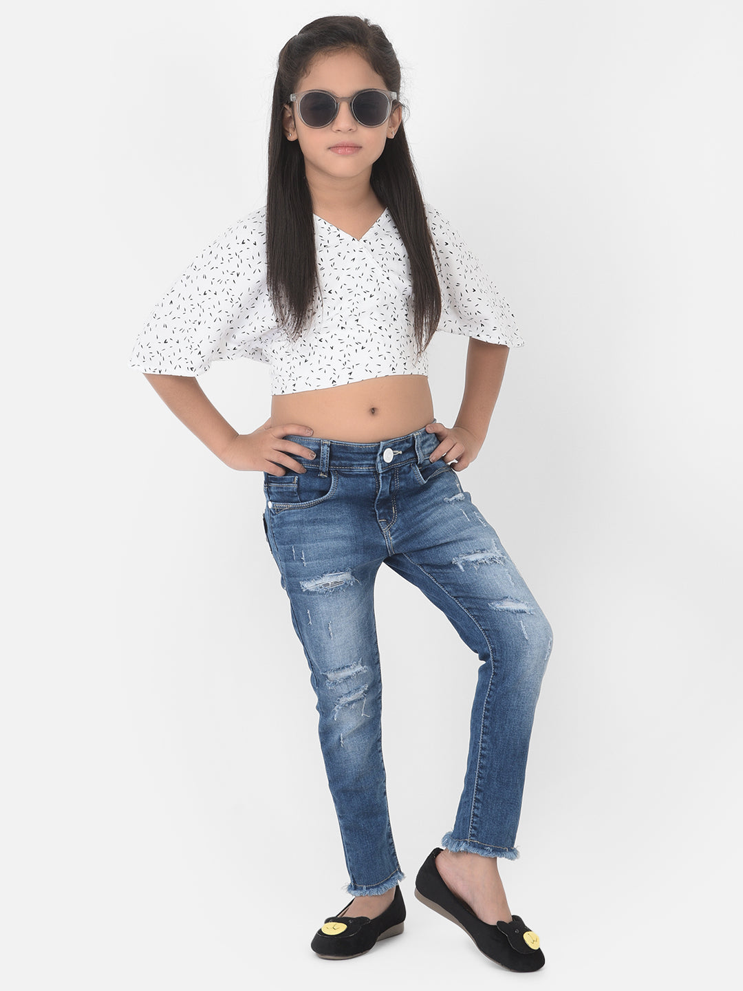 Blue Light Fade Distressed Jeans - Girls Jeans