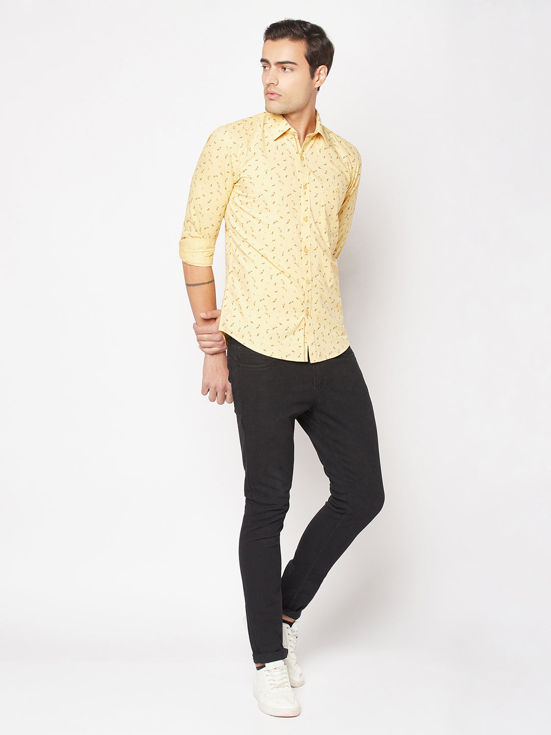  Lime Yellow Floral Print Shirt