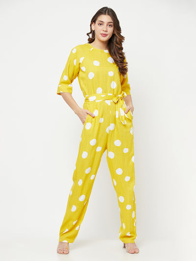 Yellow Polka Dot Printed Jumpsuit - Women Jumpsuits