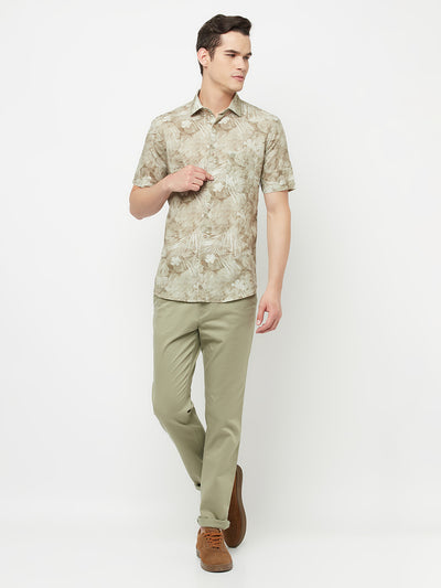 Olive Floral Printed Linen Shirt - Men Shirts