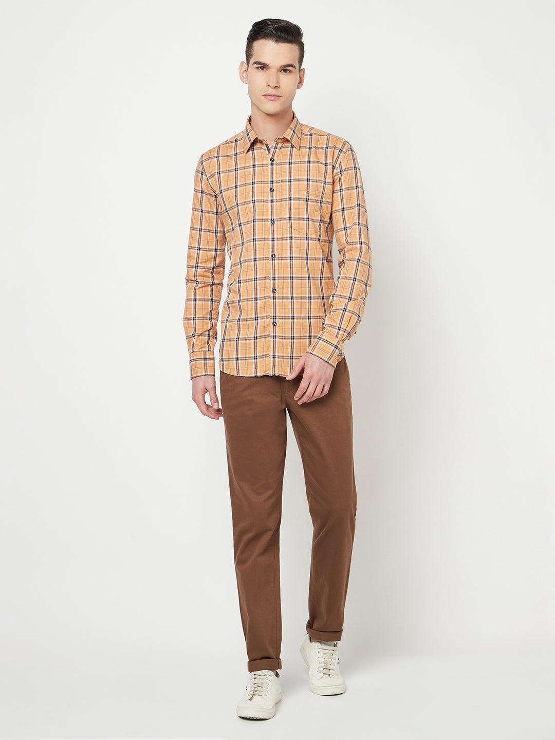 Peach Checked Shirt - Men Shirts