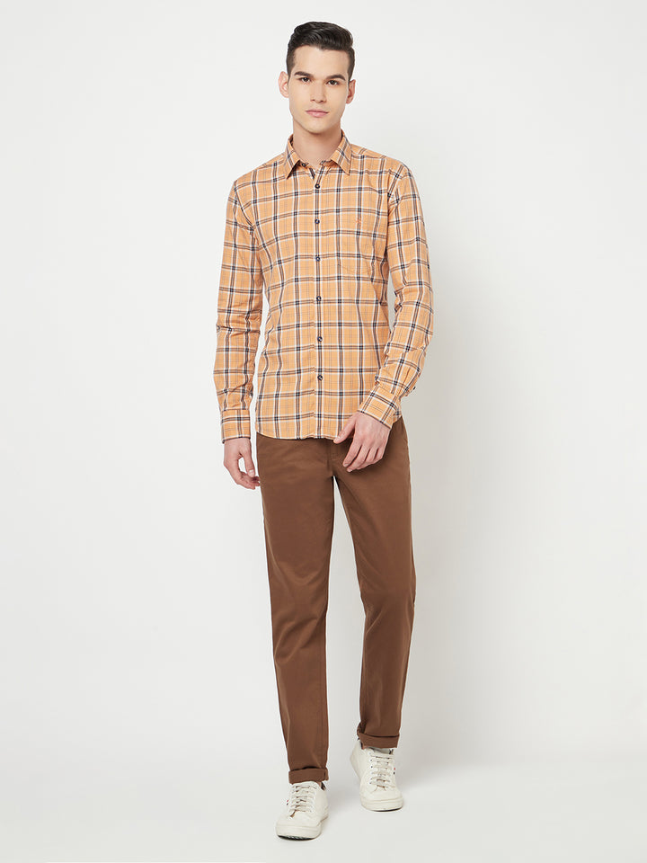 Peach Checked Shirt - Men Shirts