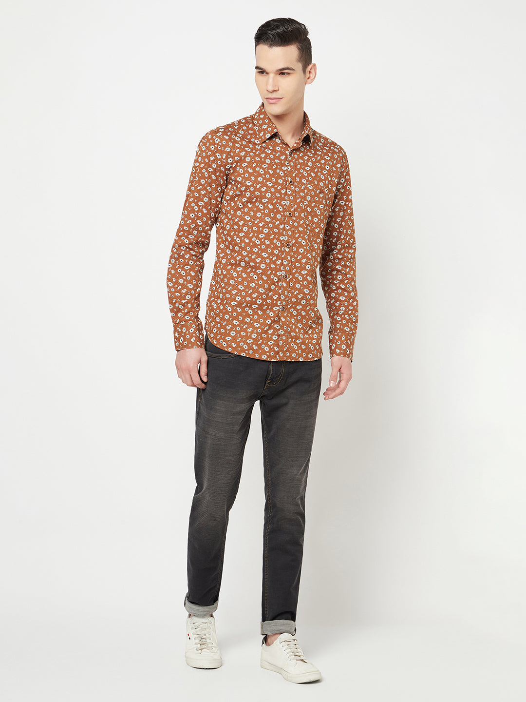 Brown Floral Printed Shirt - Men Shirts