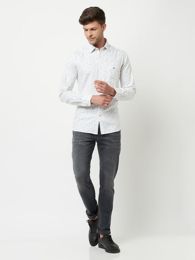 White Floral Printed Shirt-Men Shirts-Crimsoune Club