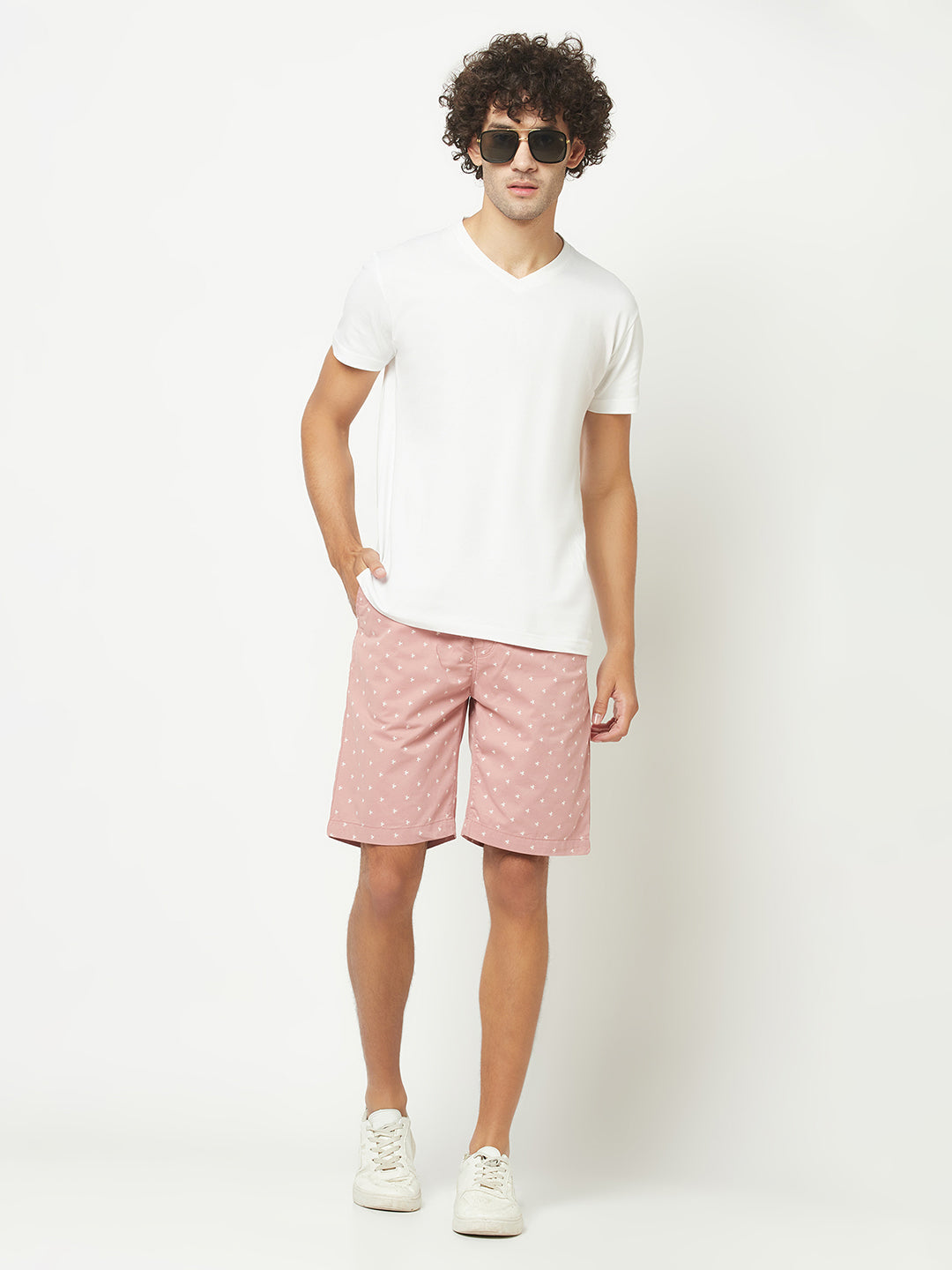 Salmon Pink Graphic Print Chino Shorts