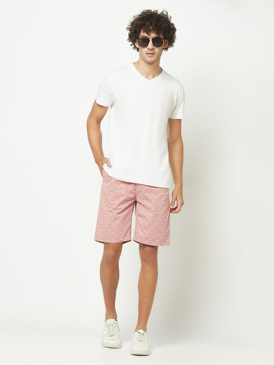 Salmon Pink Graphic Print Chino Shorts