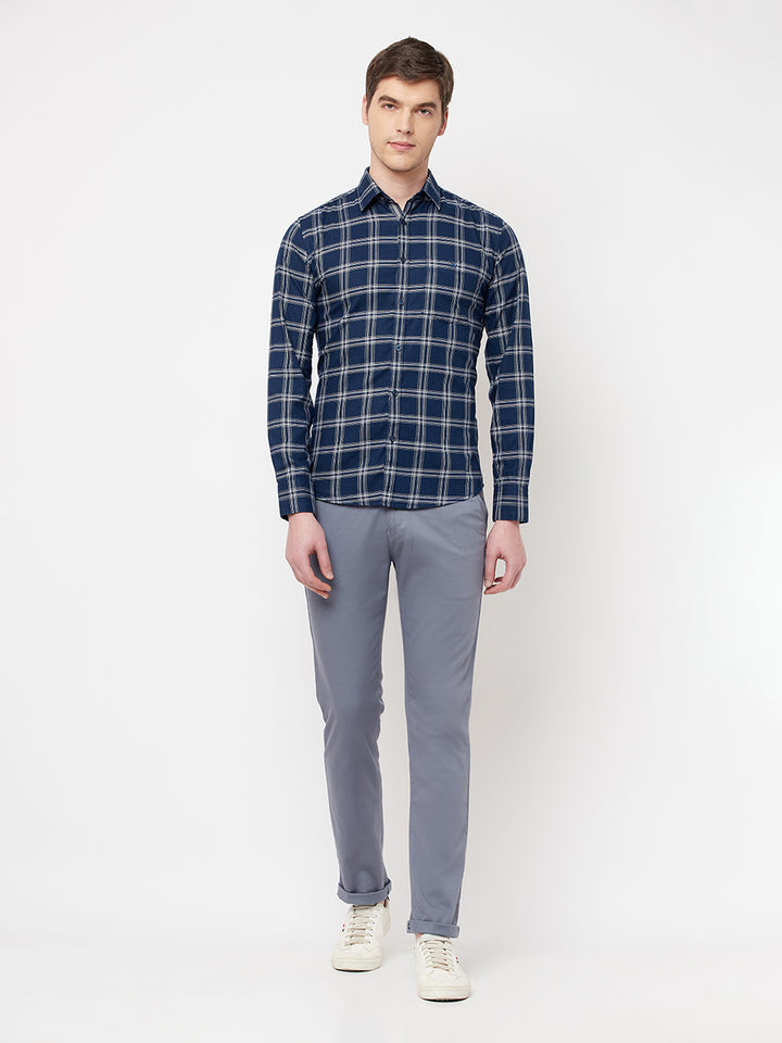 Navy Blue Checked Casual Shirt - Men Shirts