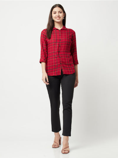 Red Tartan Checked Shirt-Women Shirts-Crimsoune Club