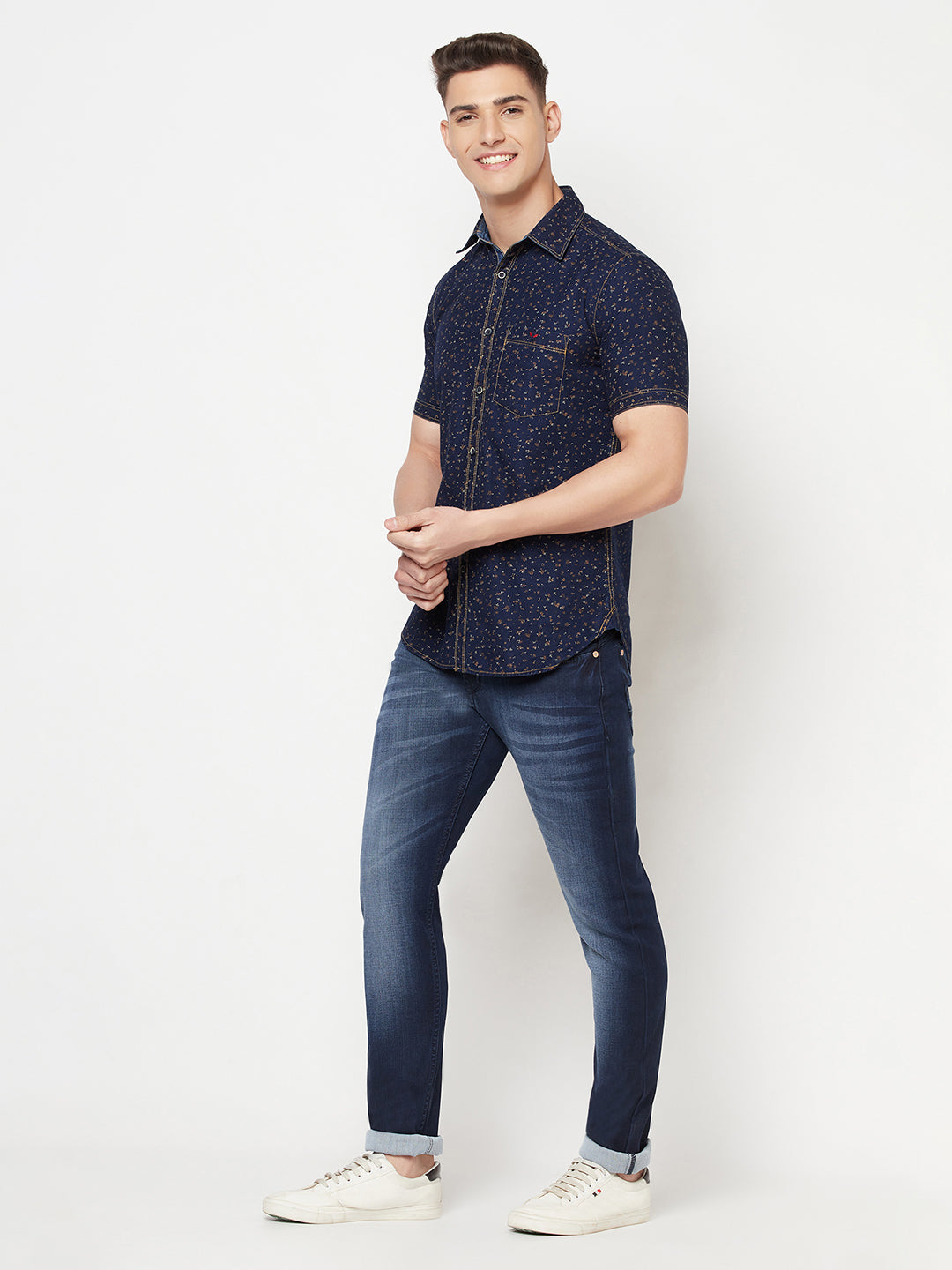 Navy Blue Floral Shirt - Men Shirts