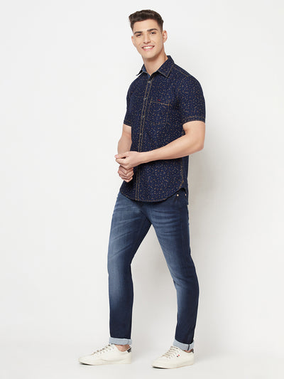 Navy Blue Floral Shirt - Men Shirts