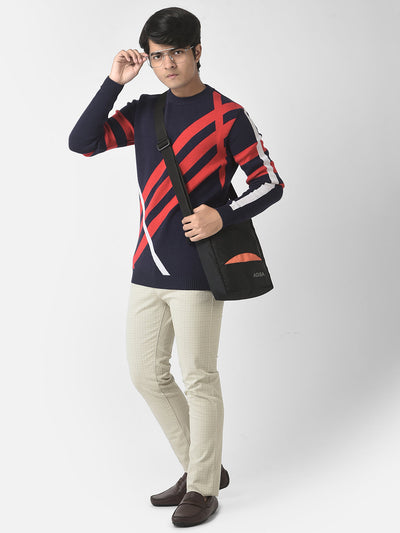  Navy Blue Graphic Striped Sweater