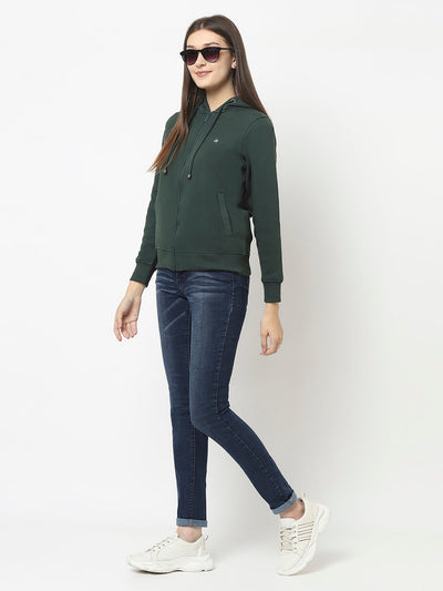 Dark Green Zipper Sweatshirt with Split Kangaroo Pocket 