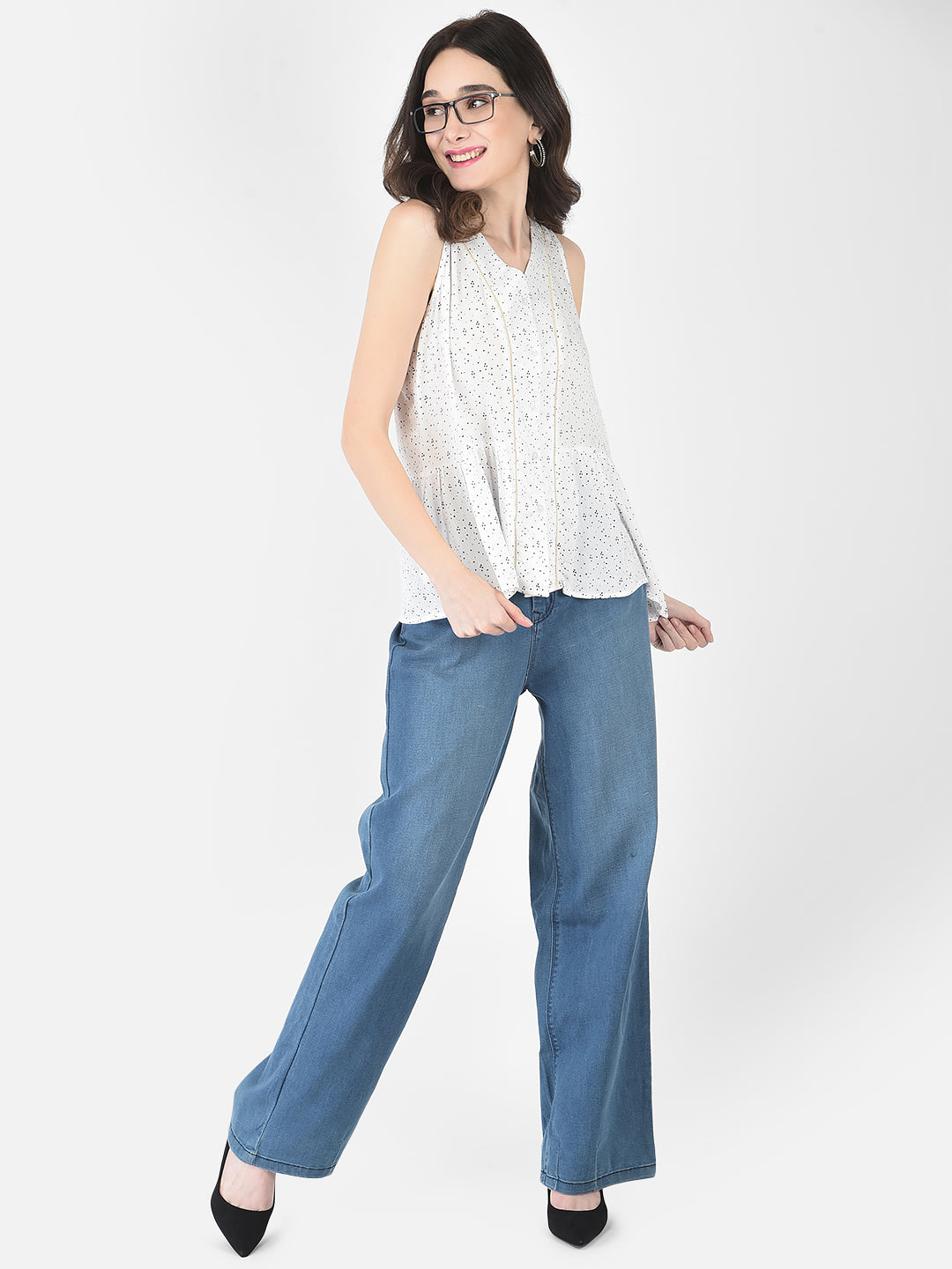 White Polka Empire Top - Women Tops