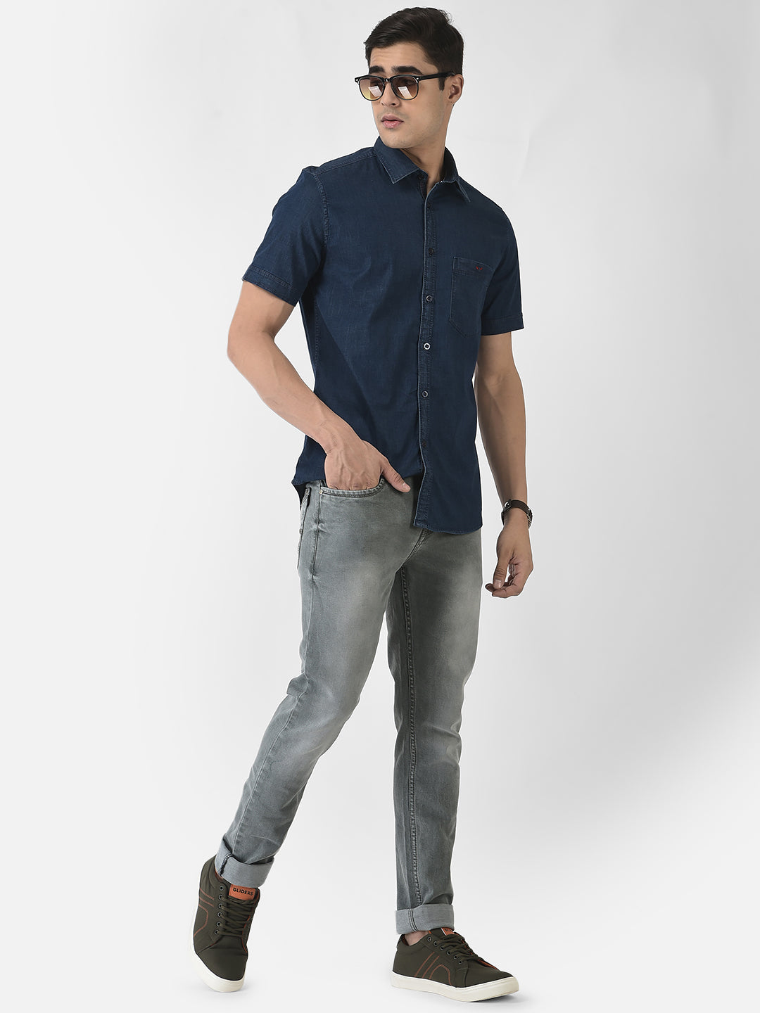  Denim Shirt with Short Sleeves 