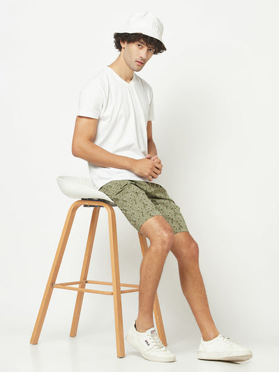 Olive Abstract Print Chino Shorts