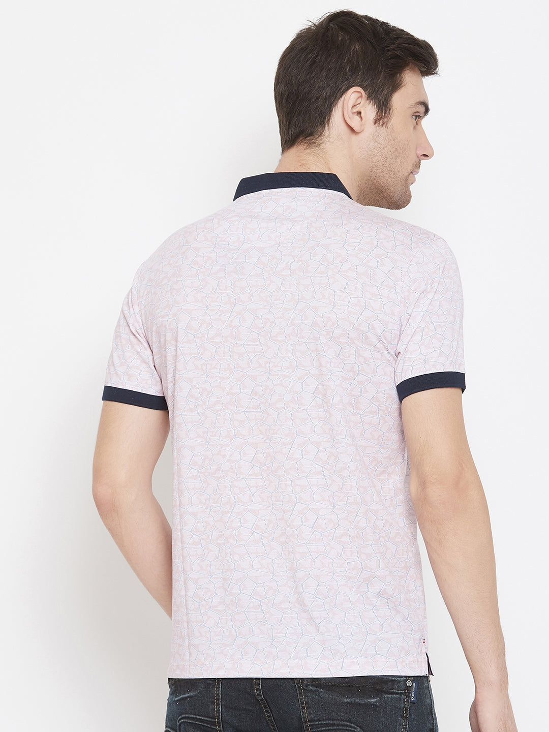 Pink Printed Polo Neck T-Shirt - Men T-Shirts