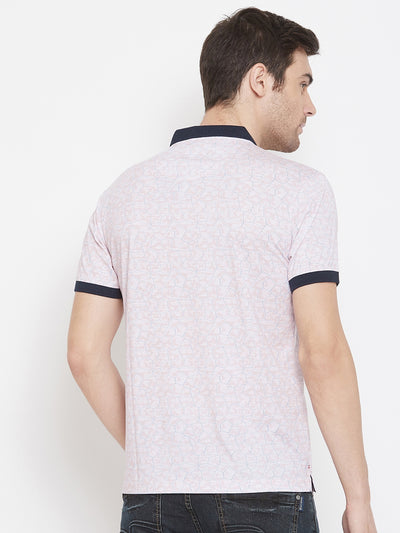 Pink Printed Polo Neck T-Shirt - Men T-Shirts