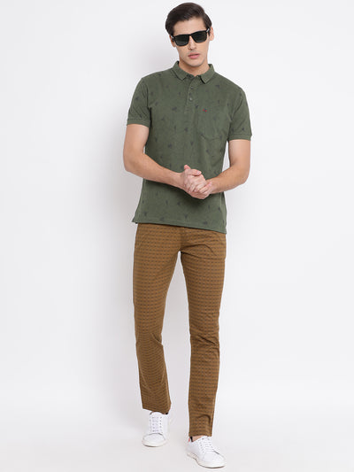 Brown Printed Slim fit Trousers - Men Trousers