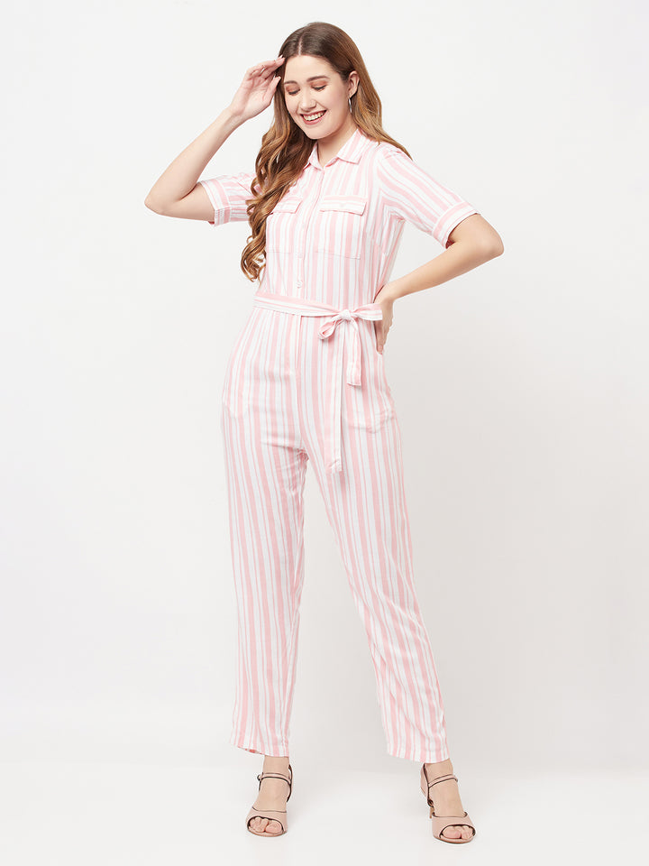 Pink Striped Jumpsuit