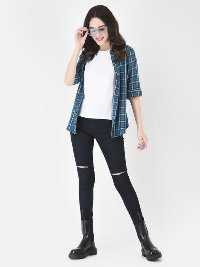 Air Force Blue Checked Shirt - Women Shirts