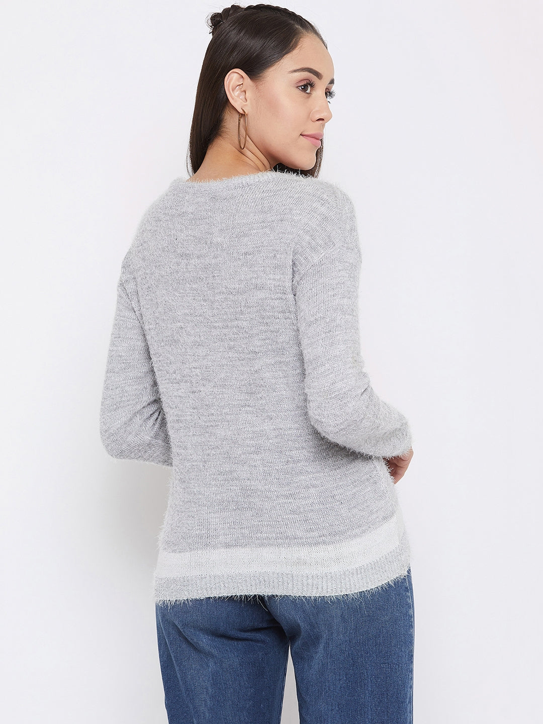 Grey Round Neck Sweater - Women Sweaters