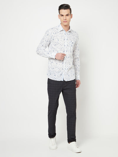 White Printed Linen Shirt - Men Shirts