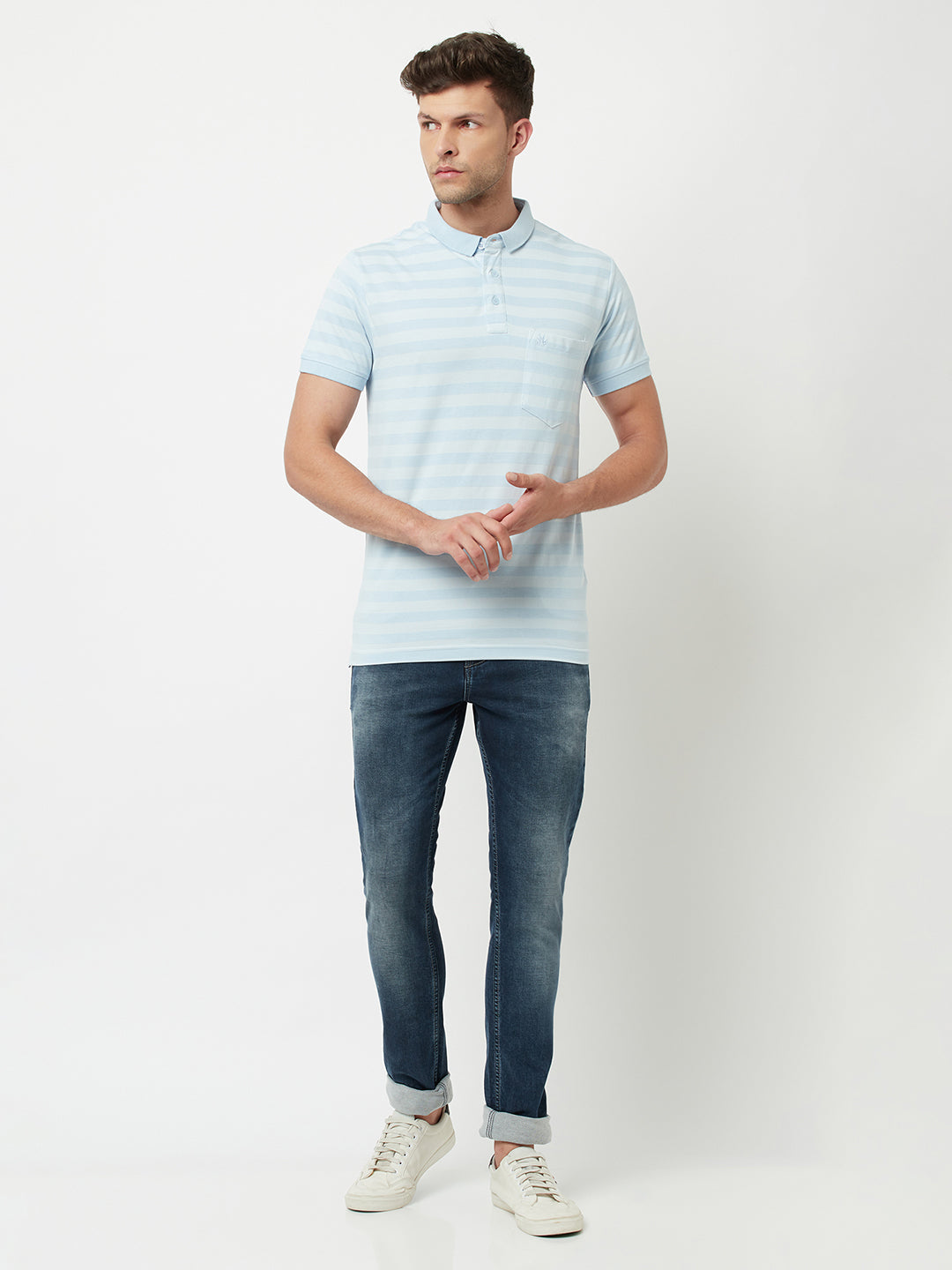 Blue Striped Polo T-Shirt-Men T-Shirts-Crimsoune Club