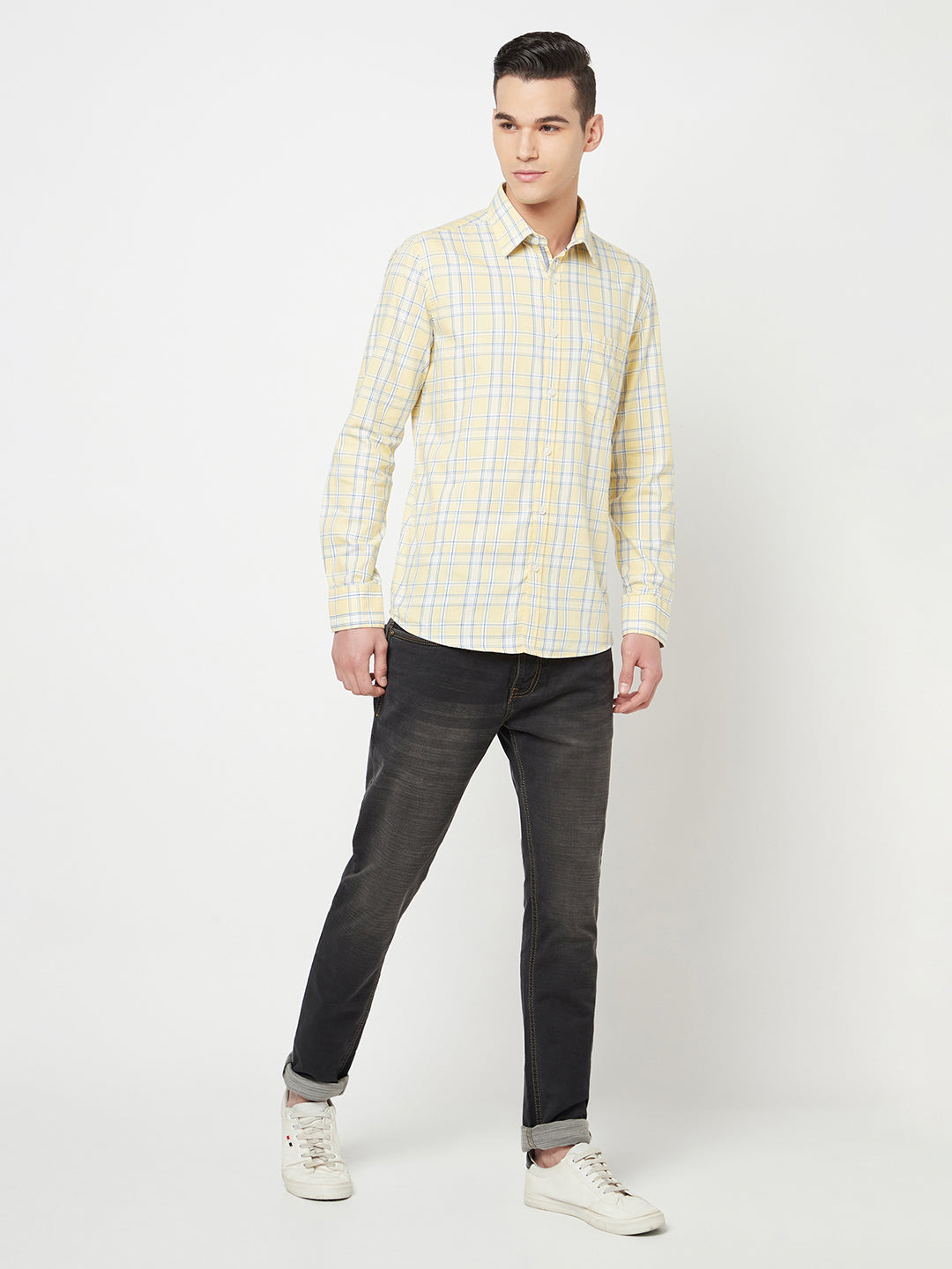 Yellow Checked Shirt - Men Shirts