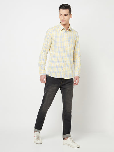 Yellow Checked Shirt - Men Shirts