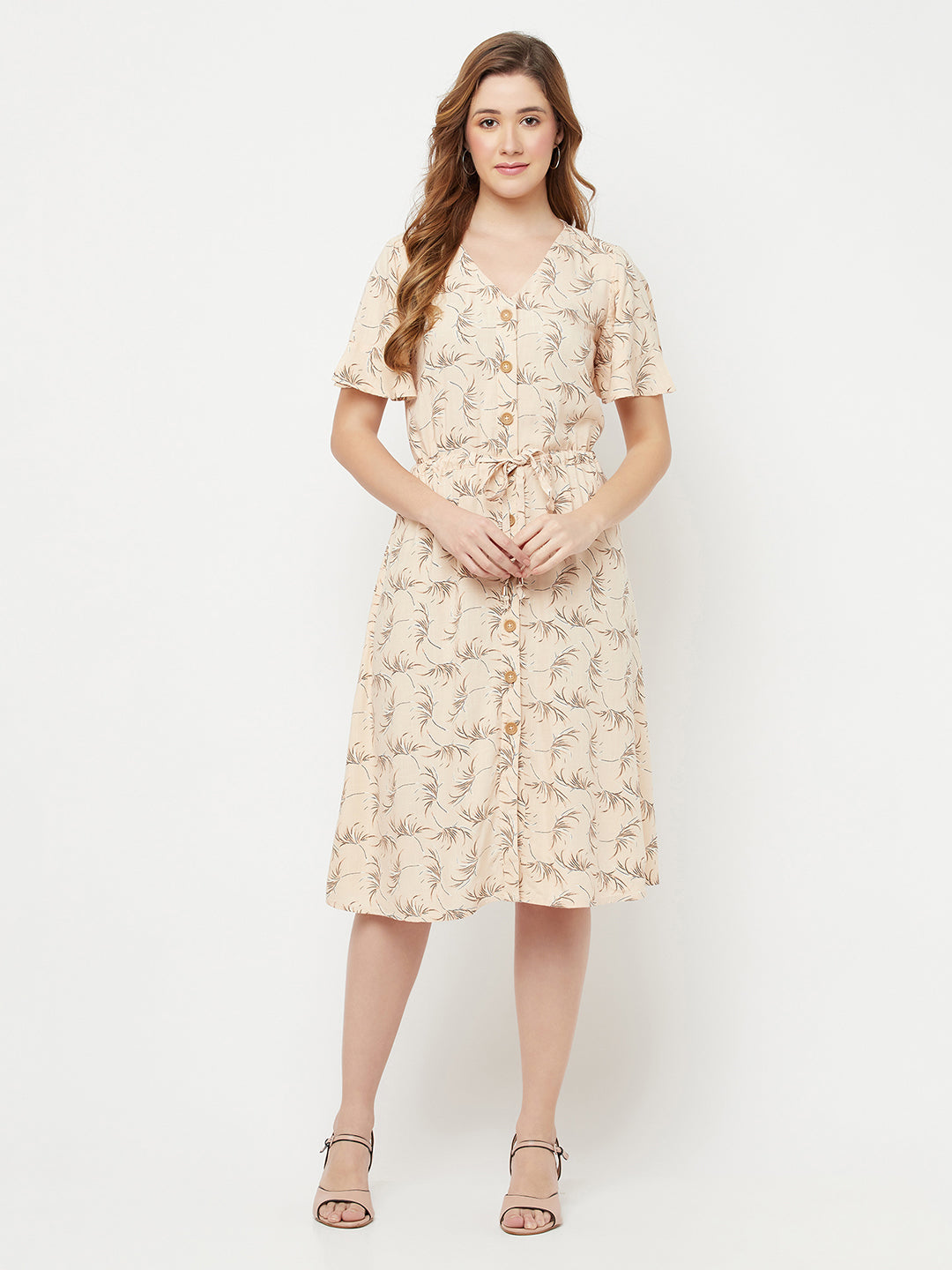 Beige Floral Dress - Women Dresses