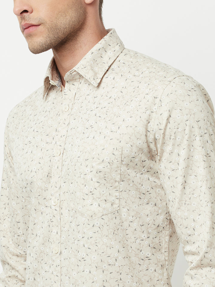 Beige Floral Printed Shirt-Men Shirts-Crimsoune Club