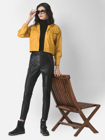  Cropped Mustard Faux Leather Jacket