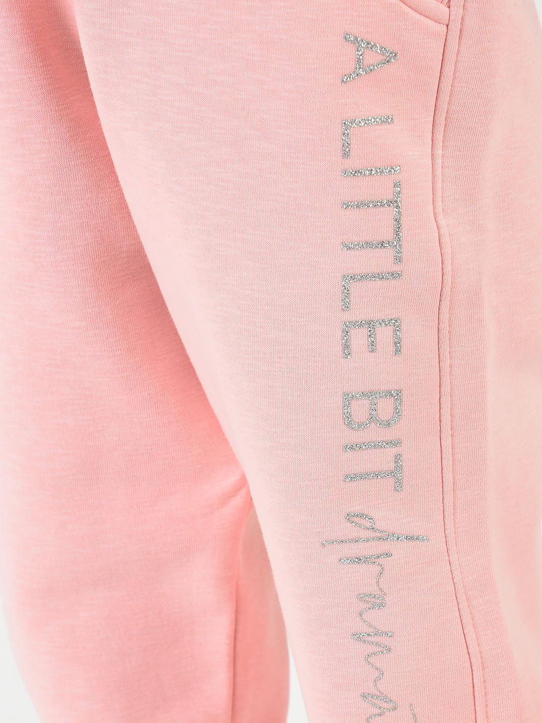 Girls Pink Rib Brand Tape Track Pants