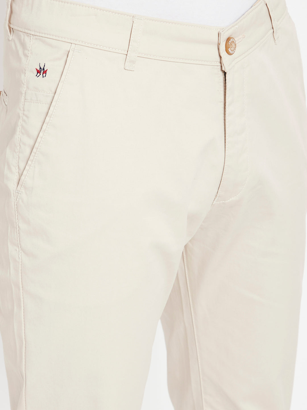 Cream Slim Fit Trousers - Men Trousers