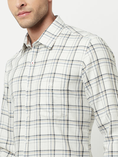 Cream Tartan Checked Shirt-Men Shirts-Crimsoune Club